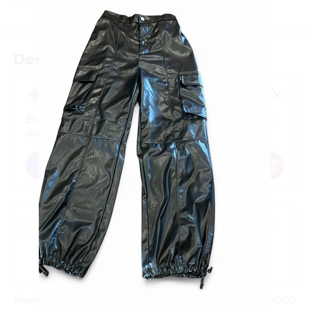 Fashion Nova Shiny Black Cargo Wide Leg Pants - Picture 6 of 13